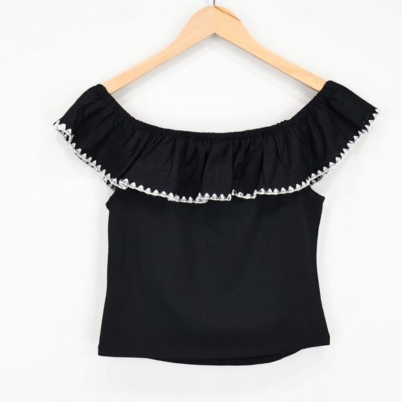 J.Crew Factory Contrast Blanket Stitch Off The Shoulder Top Cotton Size M NWT - Picture 7 of 8